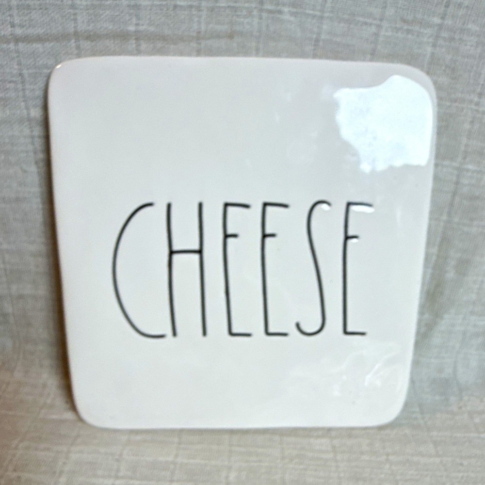 Rae Dunn Artisan Collection by Magenta CHEESE Square Ceramic Plate White 6in